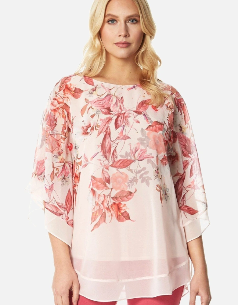 Sparkle Embellished Floral Chiffon Overlay Top