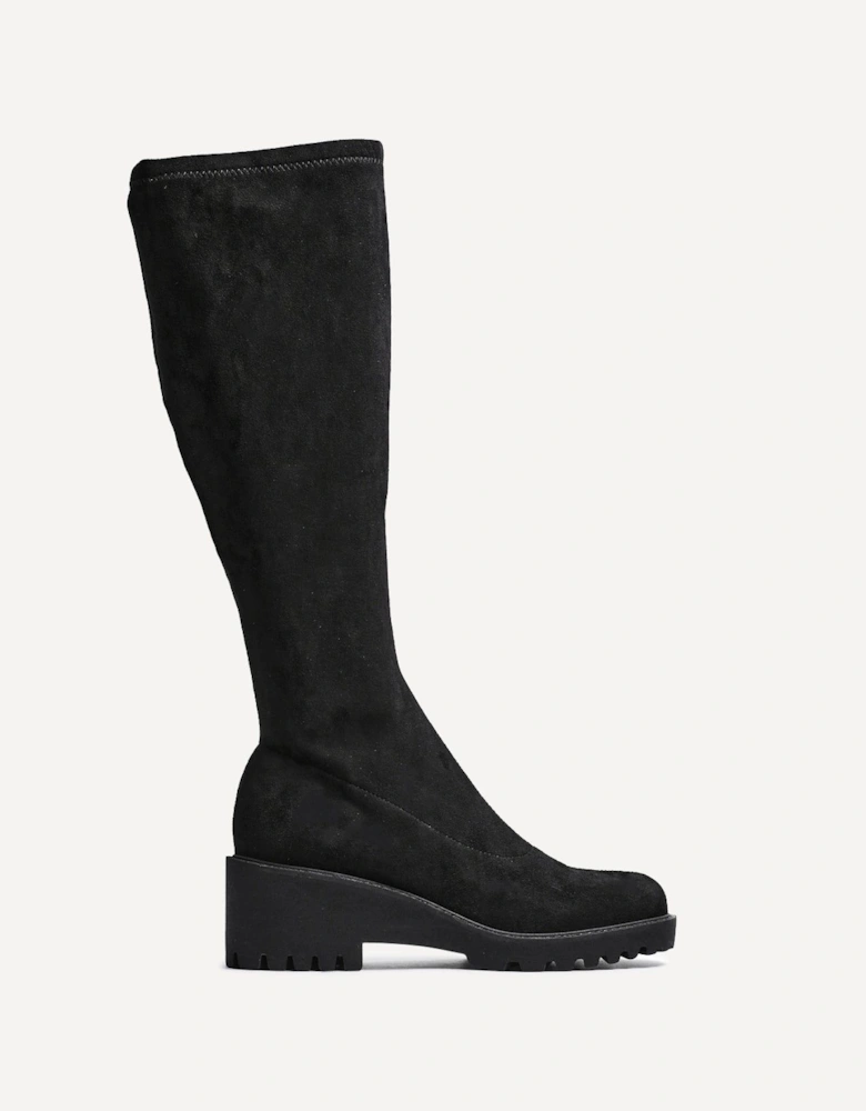 Kortina Black Faux Suede Wedge Knee High Boot