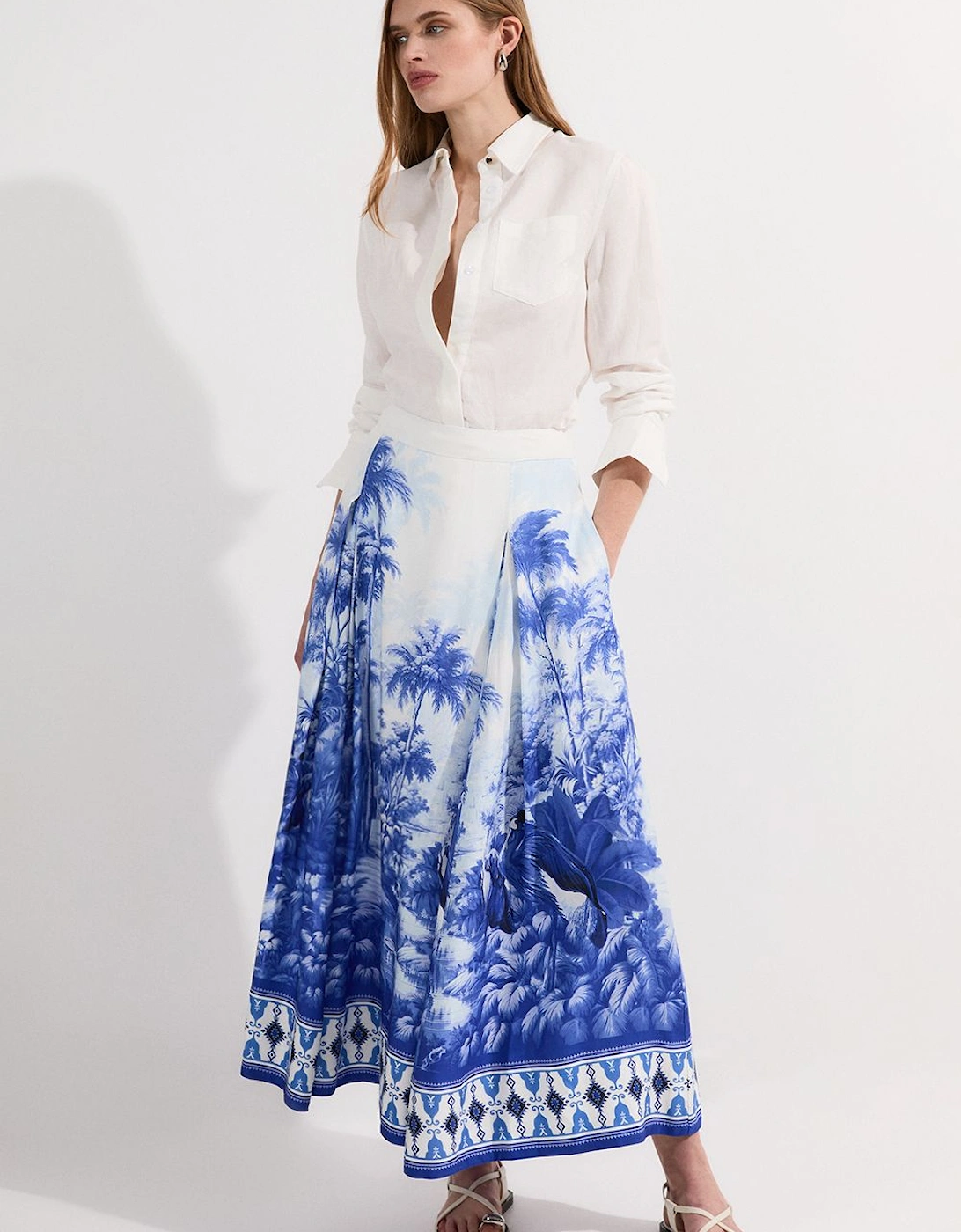 Viscose Linen Scenic Print With Top Stitch Woven Maxi Skirt, 2 of 1
