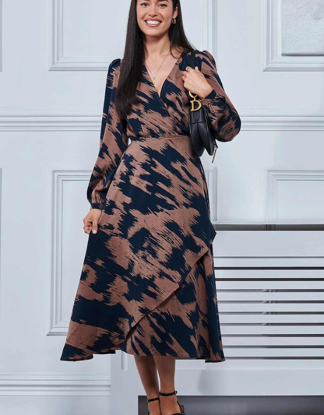 Abstract Print Sleeved Wrap Midi Dress, 2 of 1