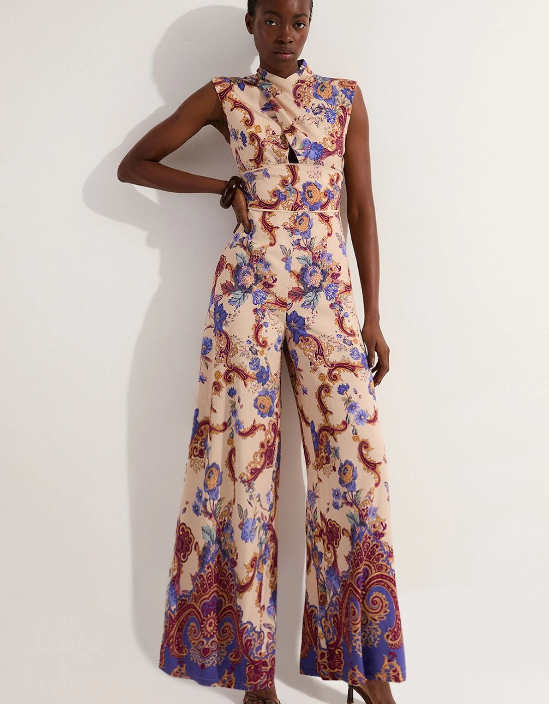 Premium Viscose Linen Paisley Border Print Woven Jumpsuit, 2 of 1