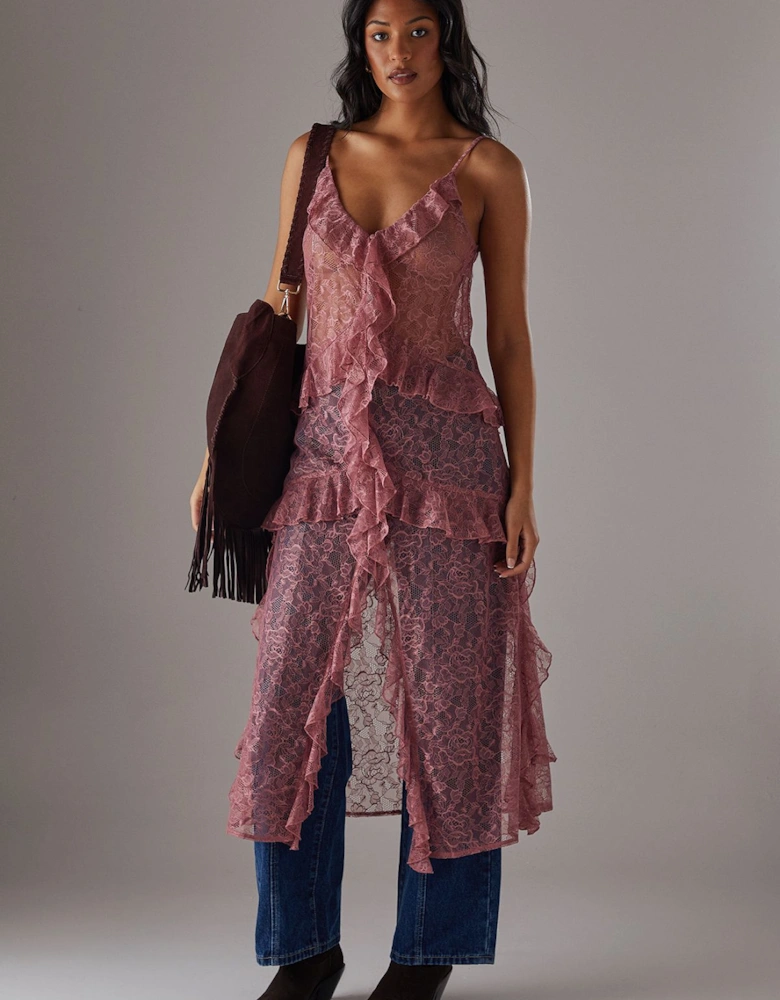 Lace Ruffle Front Maxi Strappy Top