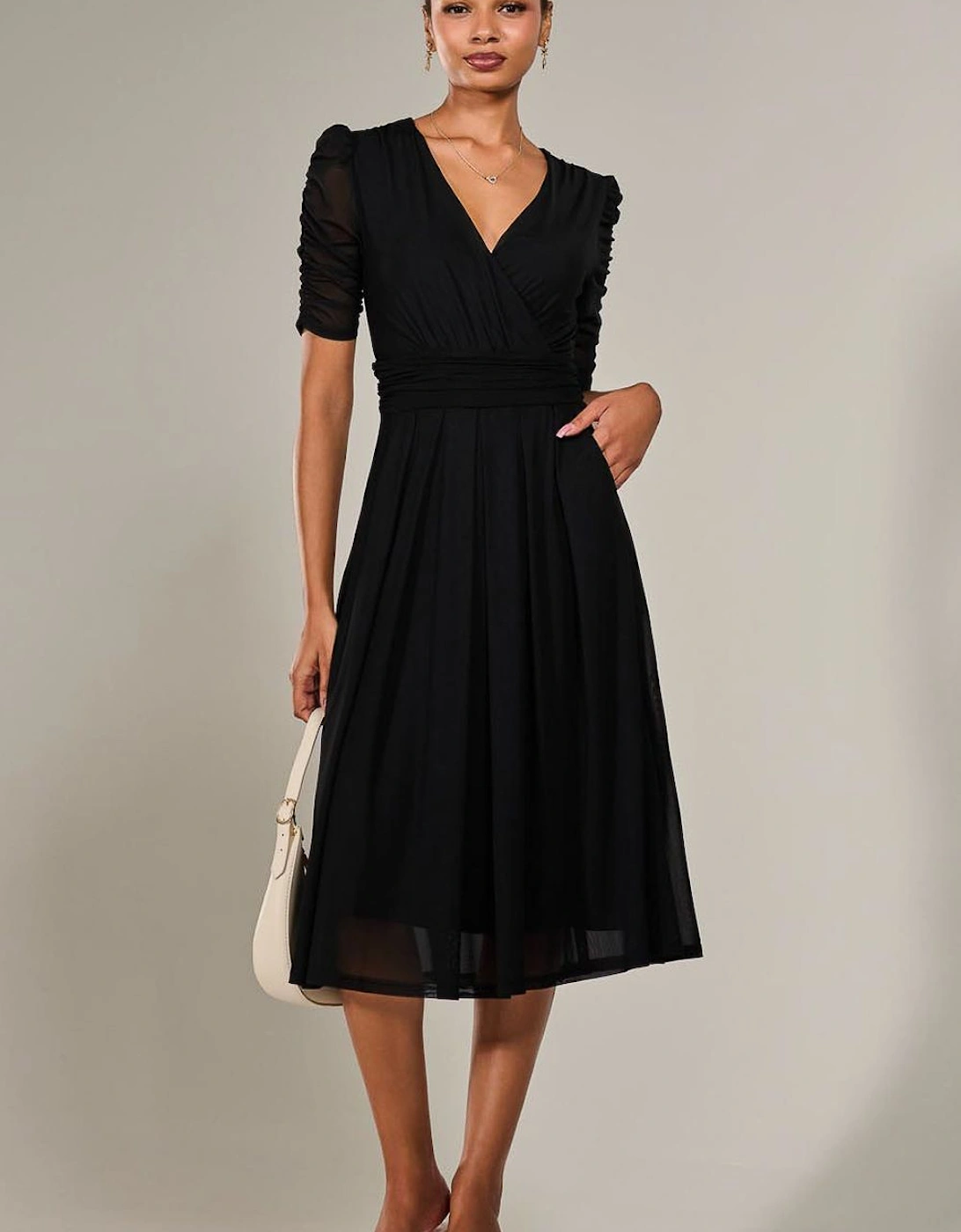Ruched Sleeve Mesh Maxi Dress, 2 of 1