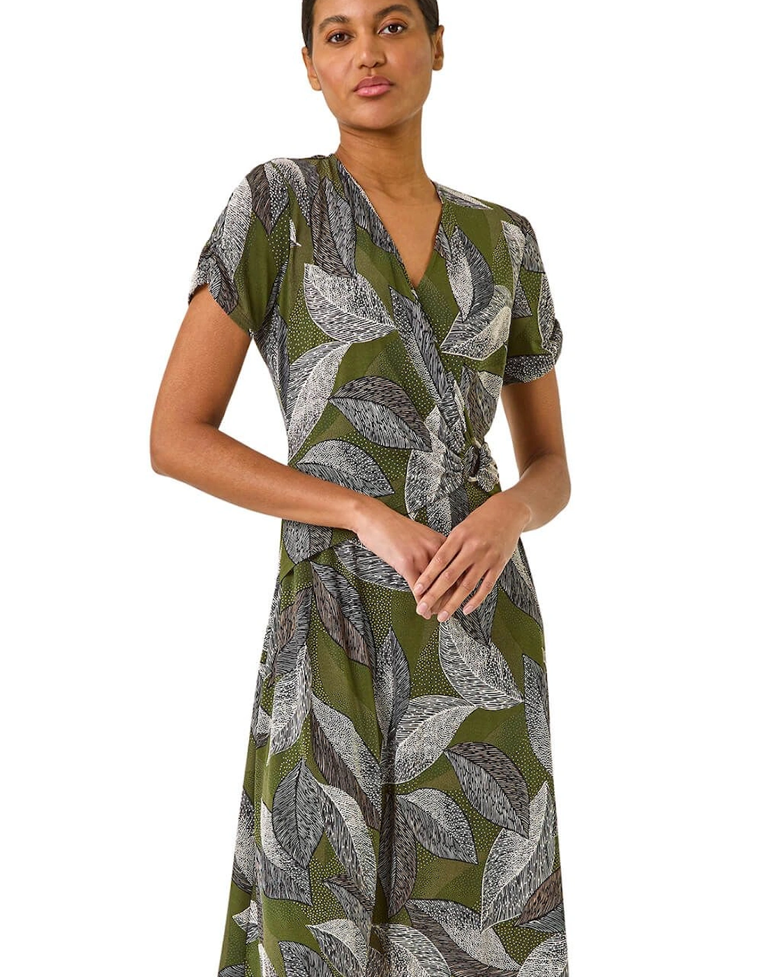Leaf Print Ring Detail Midi Dress, 2 of 1