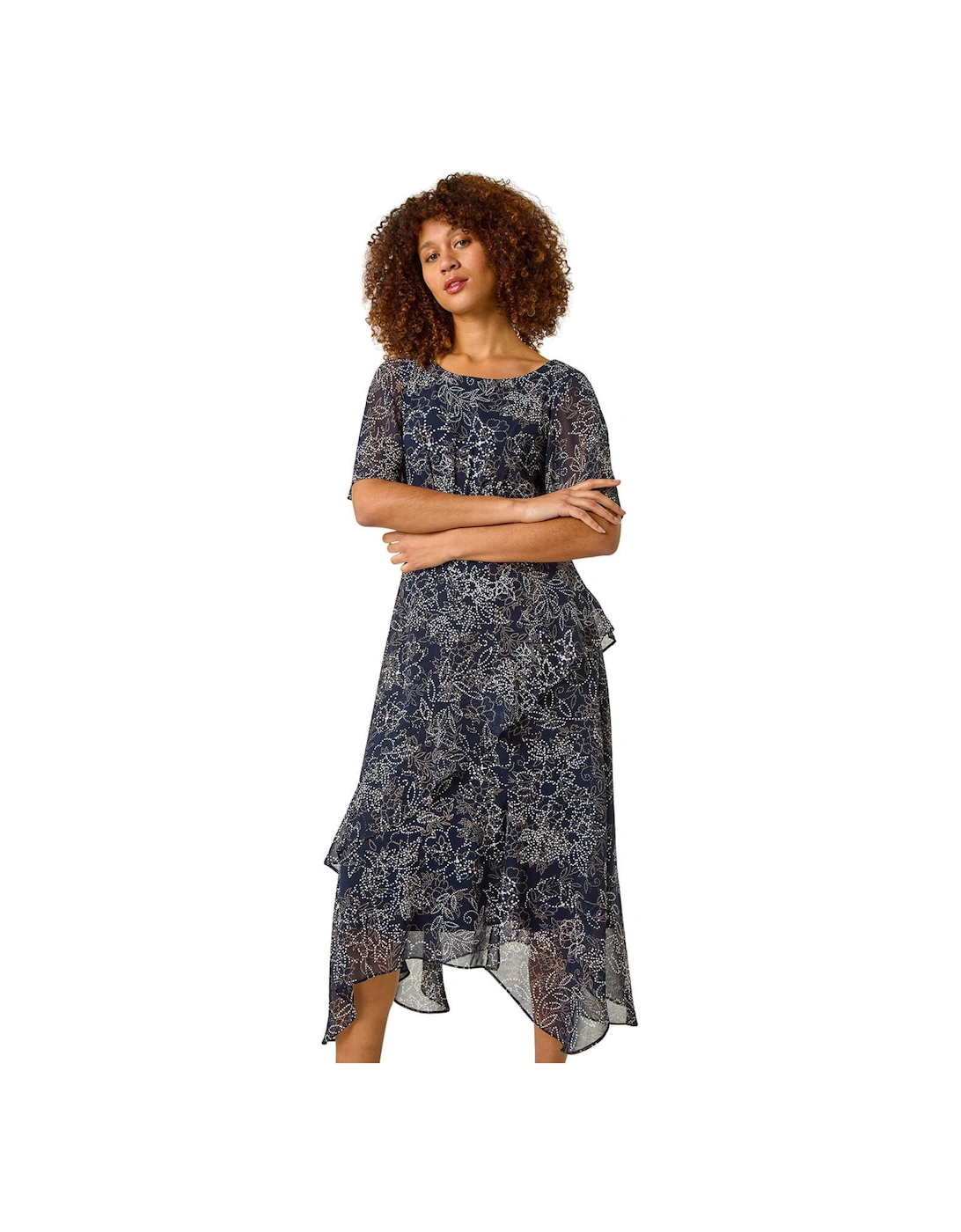 Floral Spot Print Frill Midi Dress, 2 of 1