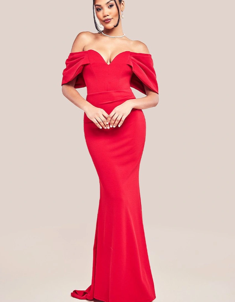 Off The Shoulder Draped Sleeve Maxi Dress