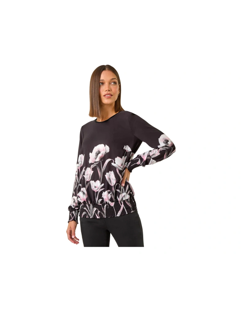 Floral Print Shirred Hem Top