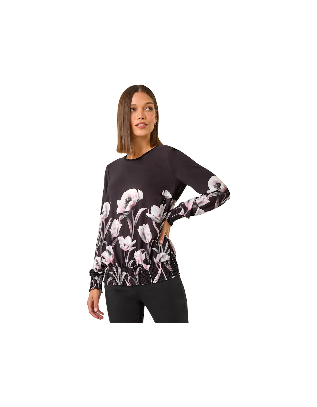 Floral Print Shirred Hem Top, 2 of 1