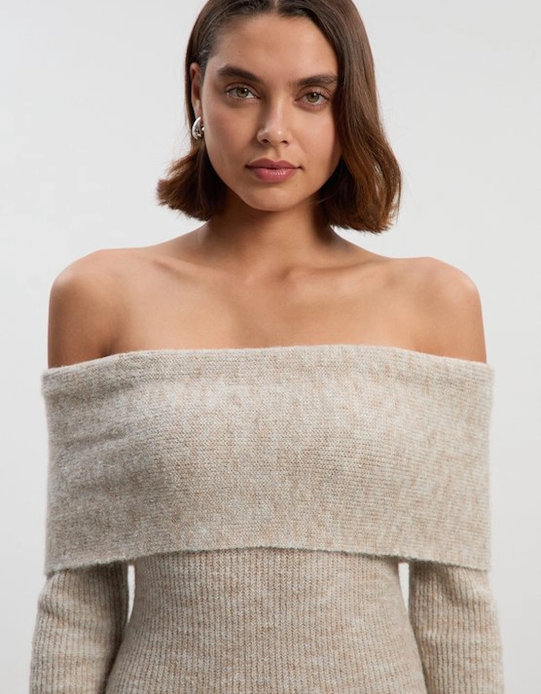 Wool Blend Cosy Bardot Knit Midi Dress