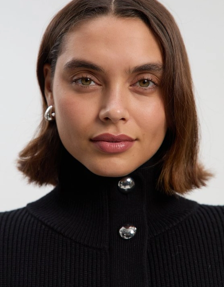 Cable Knit Belted Funnel Neck Jacket