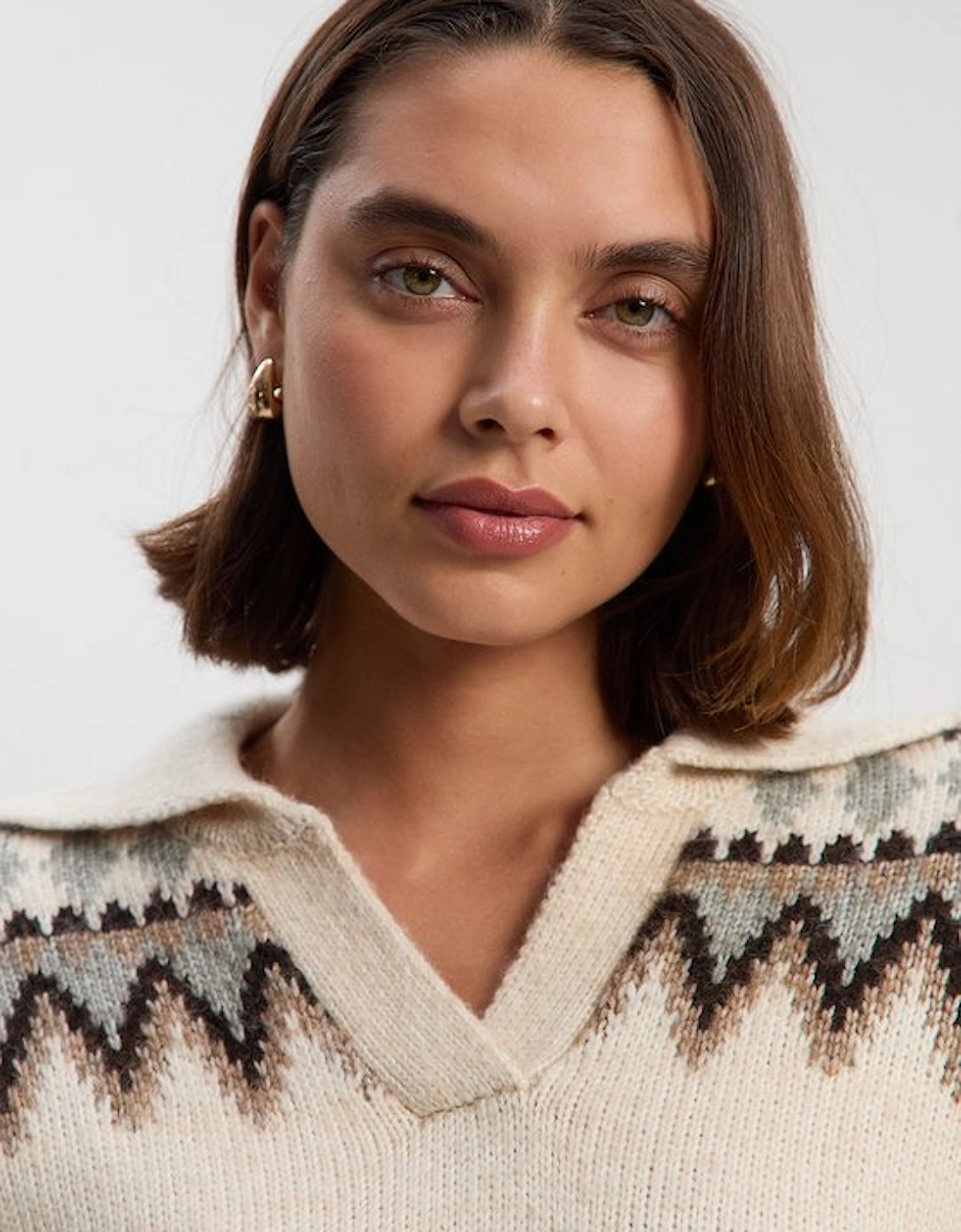 Fairisle Pattern V Neck Knit Jumper