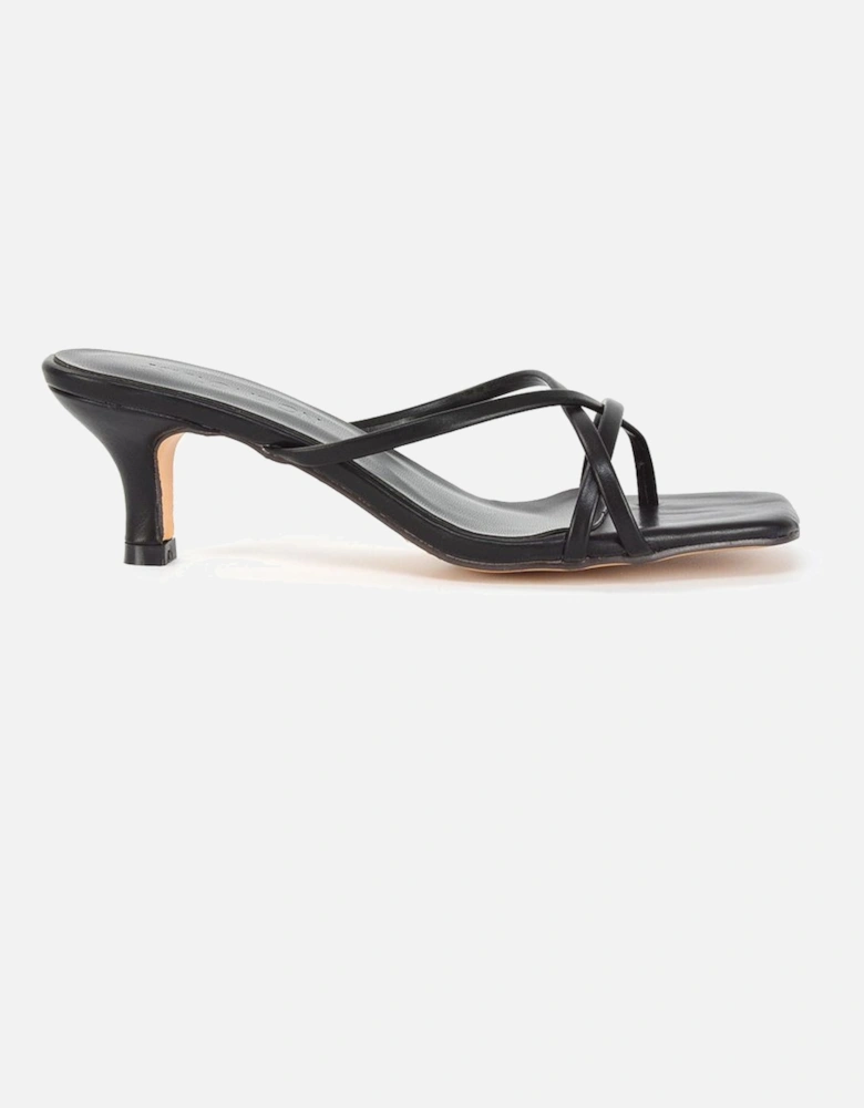 'Dream' Strappy Square Toe Kitten Heel Slip on Mule Sandals