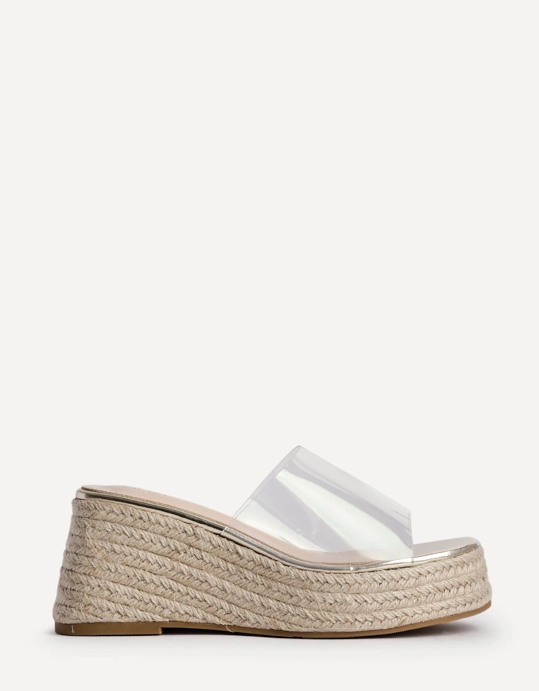 Espresso Perspex Espadrille Inspired Mule Wedges