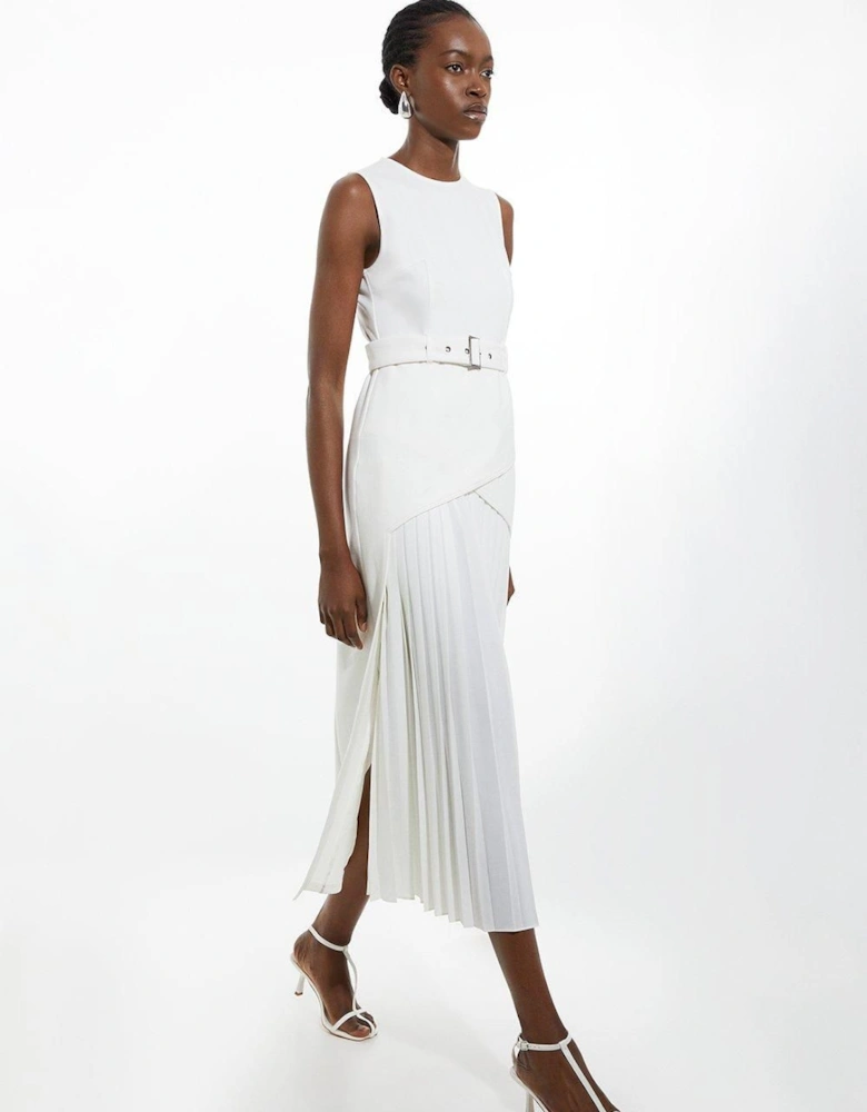 Ponte And Georgette Jersey Pleated Maxi Dress