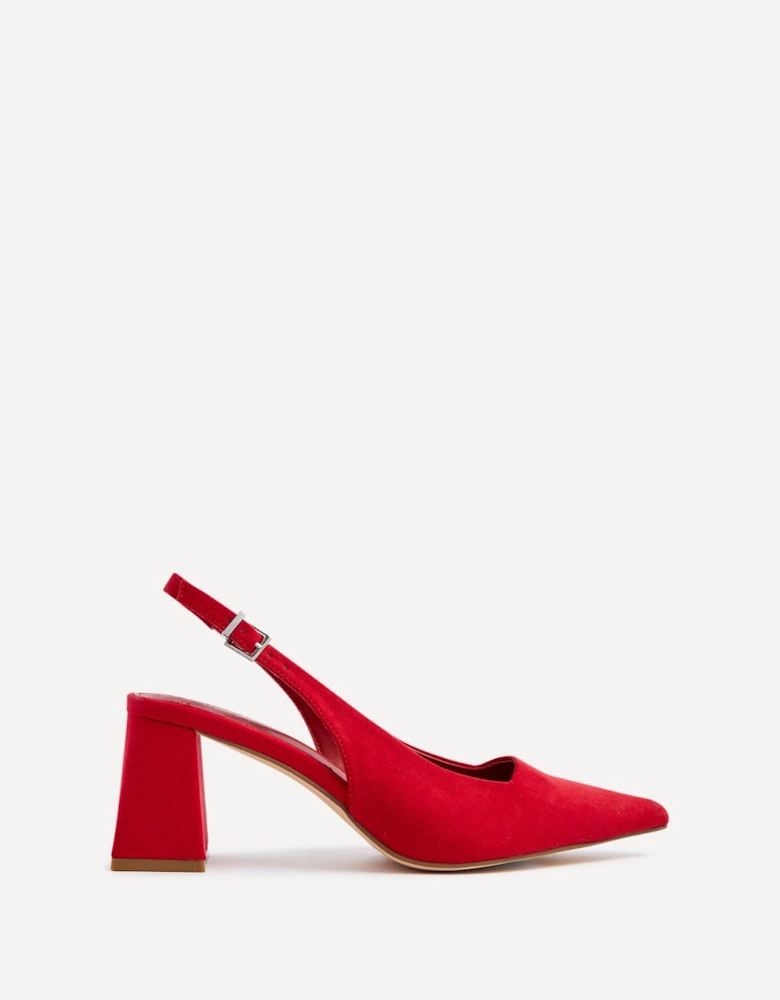 Laurel Red Faux Suede Block Heeled Court Heel
