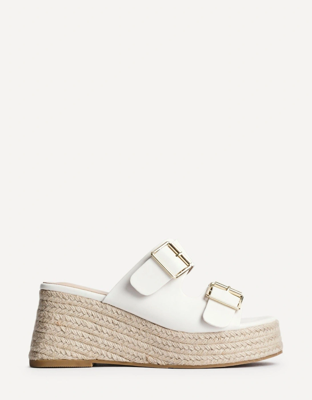 Impact White Faux Leather Double Buckle Espadrille Wedge Mule, 2 of 1