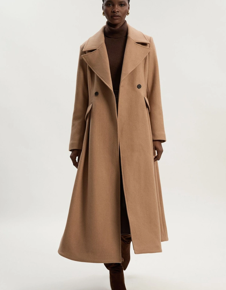 Wool Tailored Flared Skirt Midi Coat