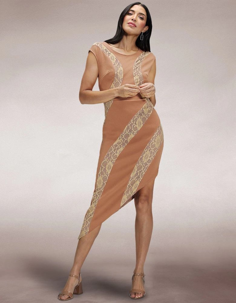Bodycon Dress with Lace Panelling