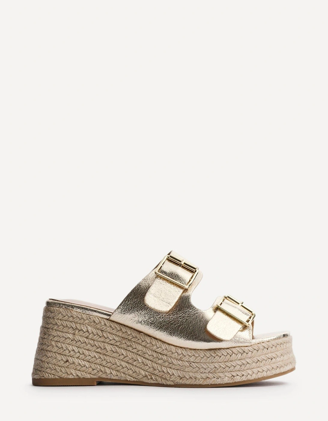 Impact Gold Faux Leather Double Buckle Espadrille Wedge Mule, 2 of 1