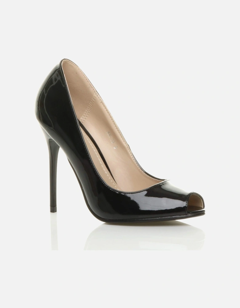 High Stiletto Heel Peep Toe Patent Court Shoes