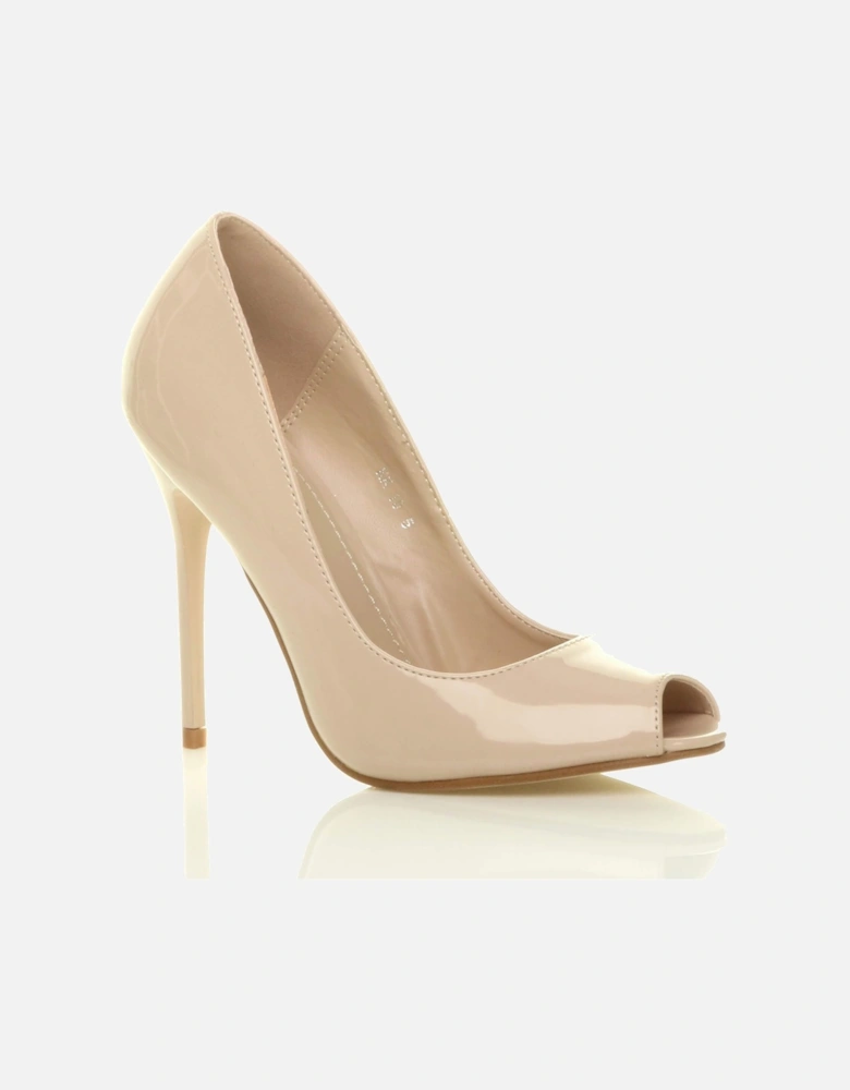 High Stiletto Heel Peep Toe Patent Court Shoes