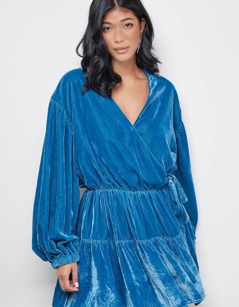 Velvet Wrap Mini Smock Dress