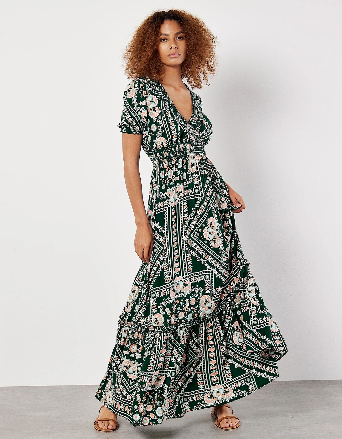 Scarf Print Smocked Maxi Dress, 2 of 1