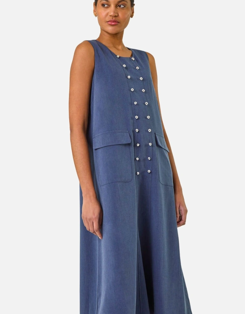 Button Detail Midi Stretch Dress