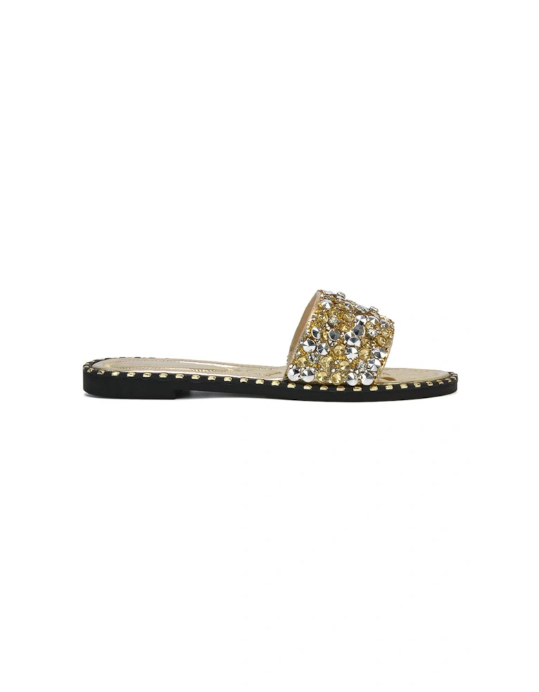 'Khaleesi' Jewel Slider Slip On Flat Sparkly Diamante Mule Sandals