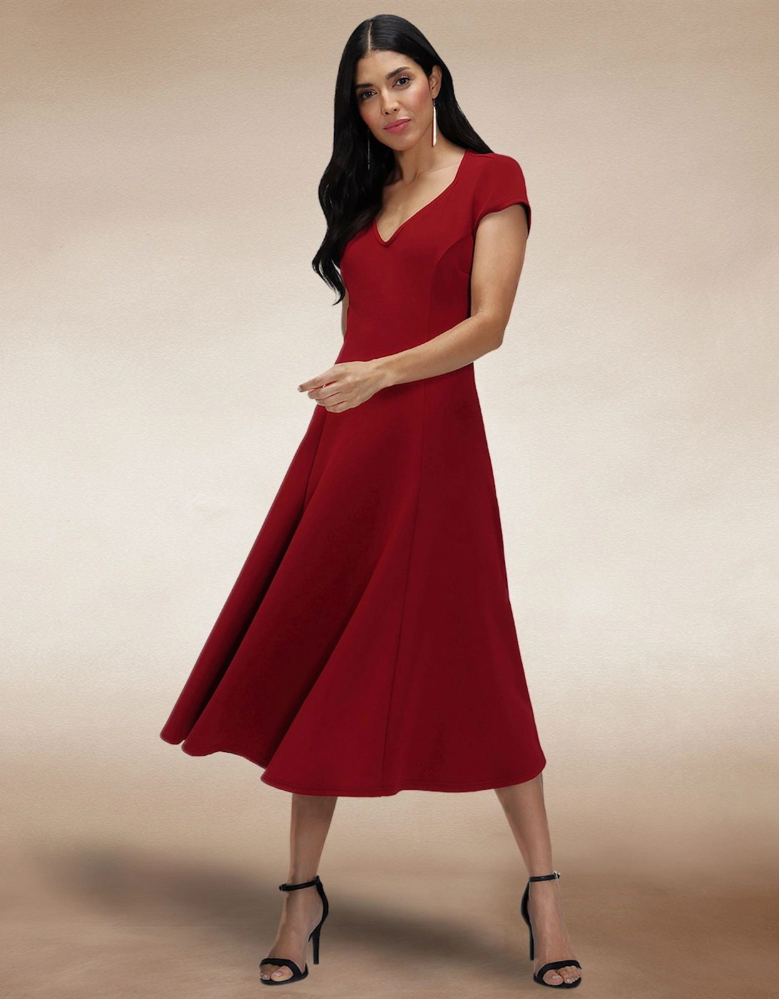 A Line Midi Dress with Cap Sleeves, 2 of 1