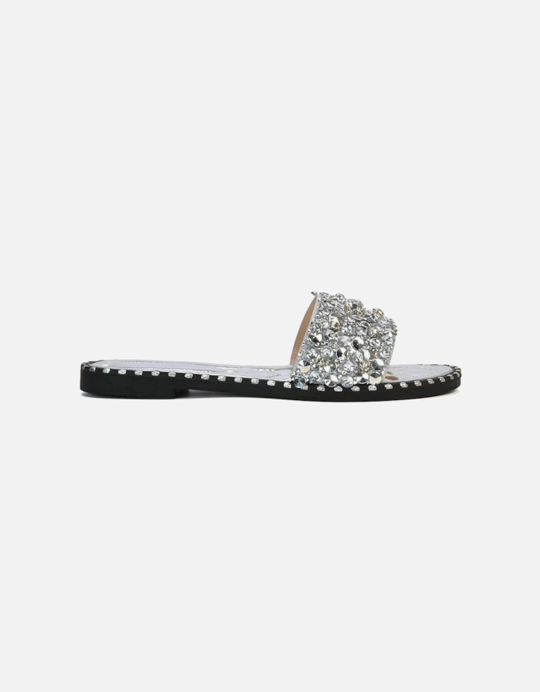'Khaleesi' Jewel Slider Slip On Flat Sparkly Diamante Mule Sandals