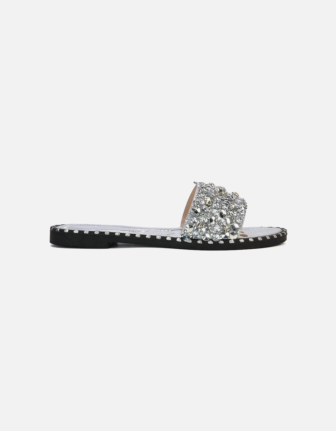 'Khaleesi' Jewel Slider Slip On Flat Sparkly Diamante Mule Sandals, 2 of 1
