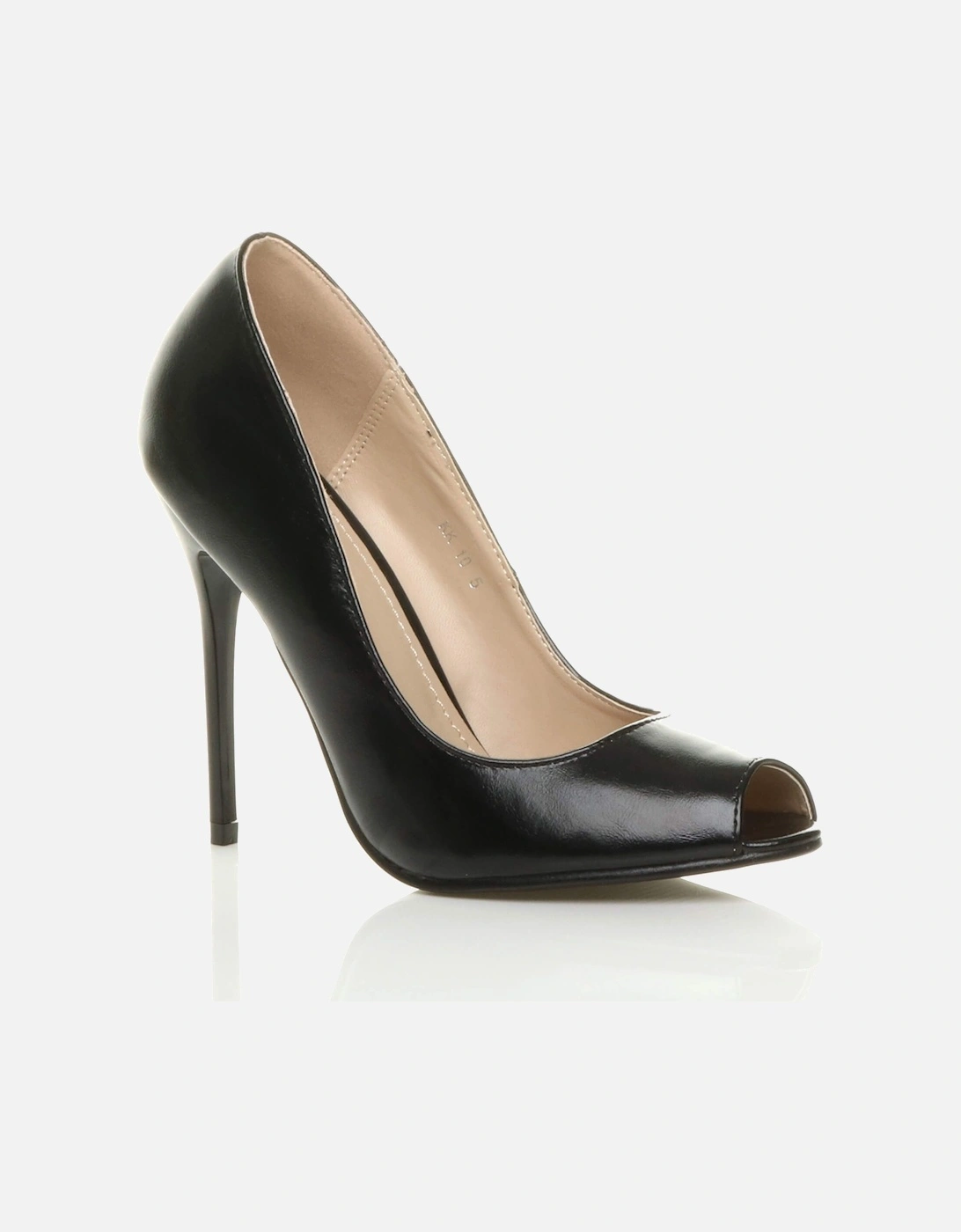 High Stiletto Heel Peep Toe Faux Leather Court Shoes, 2 of 1