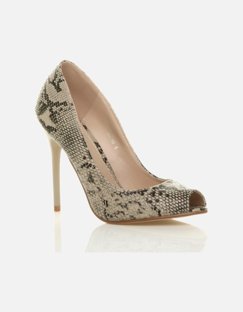 High Stiletto Heel Peep Toe Faux Leather Court Shoes