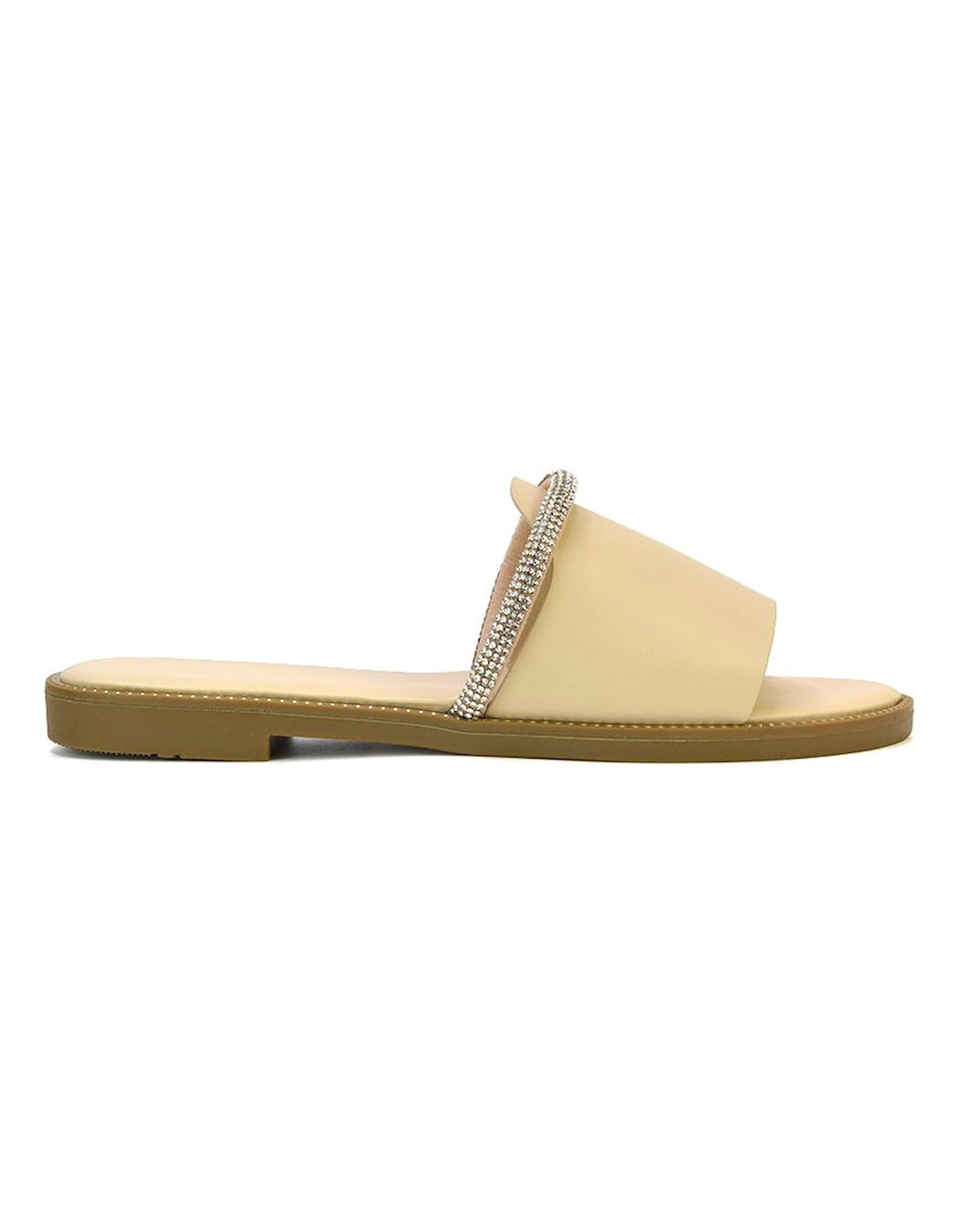 'Khai' Flat Sandal Sliders With Diamante Rhinestone Strap, 2 of 1