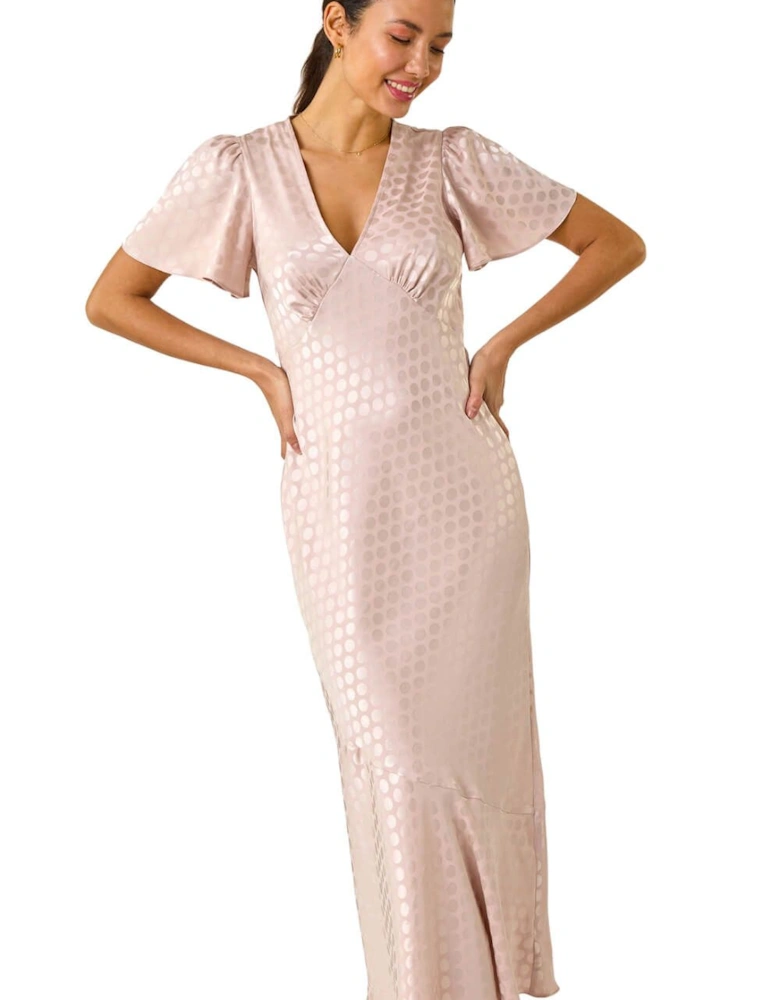 Spot Print V-Neck Midi Dress