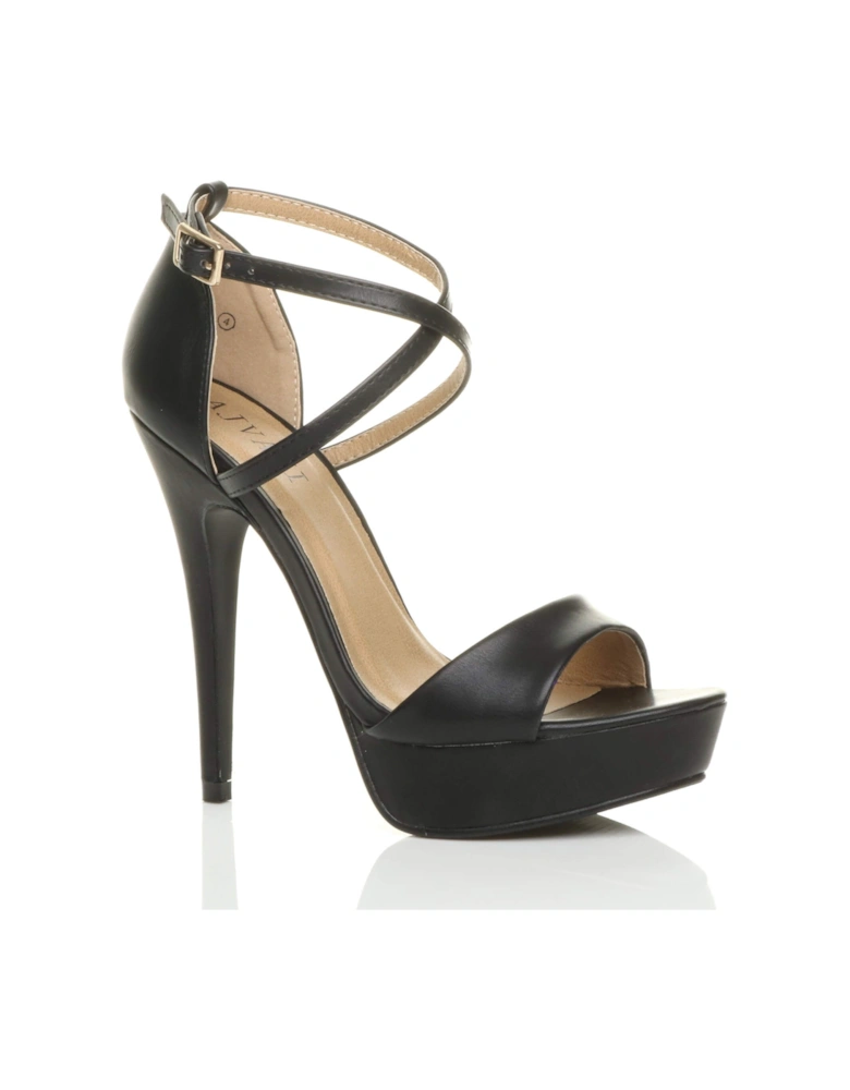 High  Heel Crossed Straps Platform Faux Leather 2 Part Heels