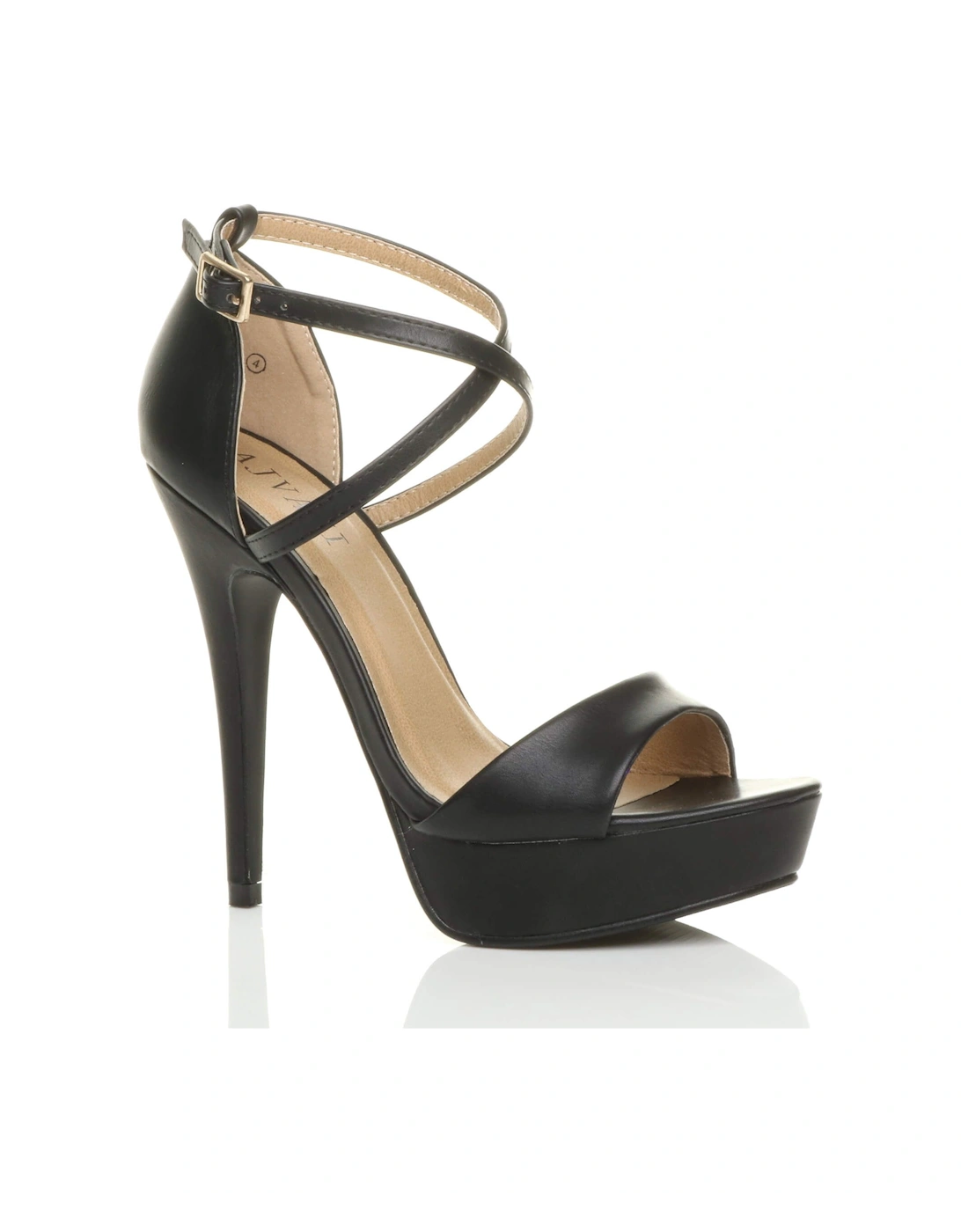 High  Heel Crossed Straps Platform Faux Leather 2 Part Heels, 2 of 1