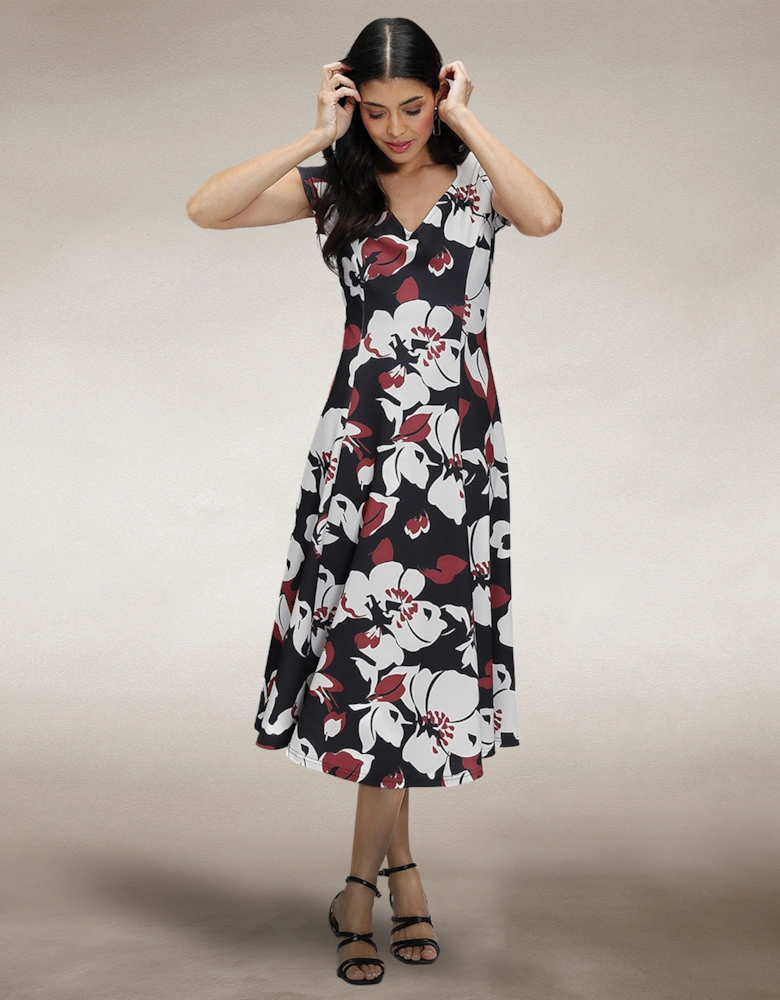 A Line Midi Dress with Cap Sleeves