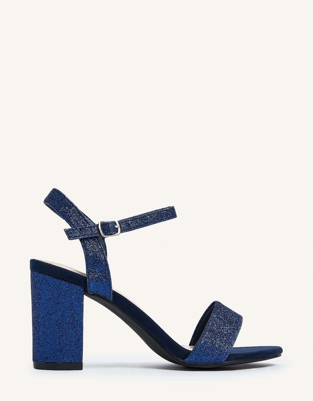 Skyline Navy Glitter Open Back Barely There Block Heeled Sandal, 2 of 1