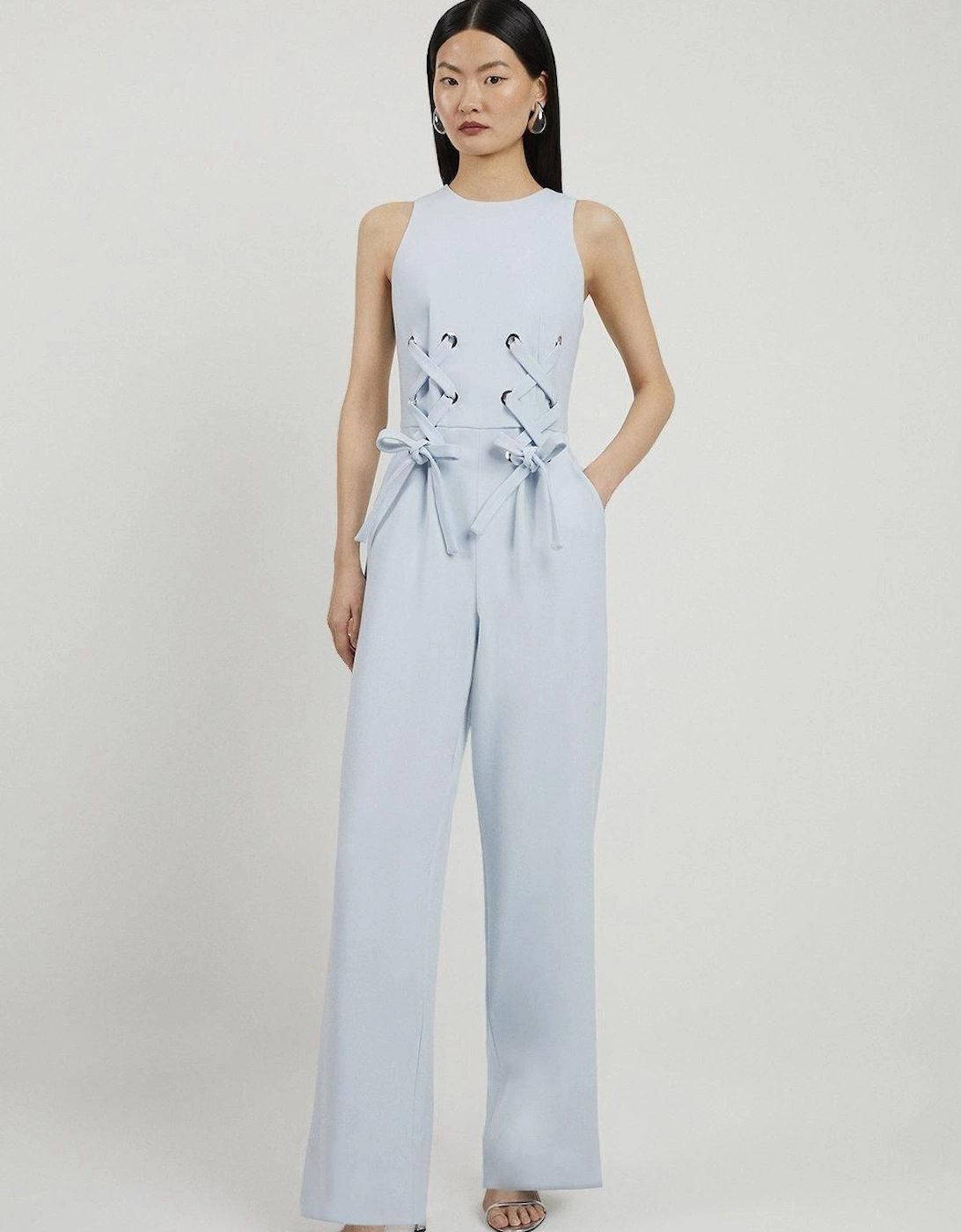 Compact Stretch Eyelet Detailed Ribbon Jumpsuit, 2 of 1