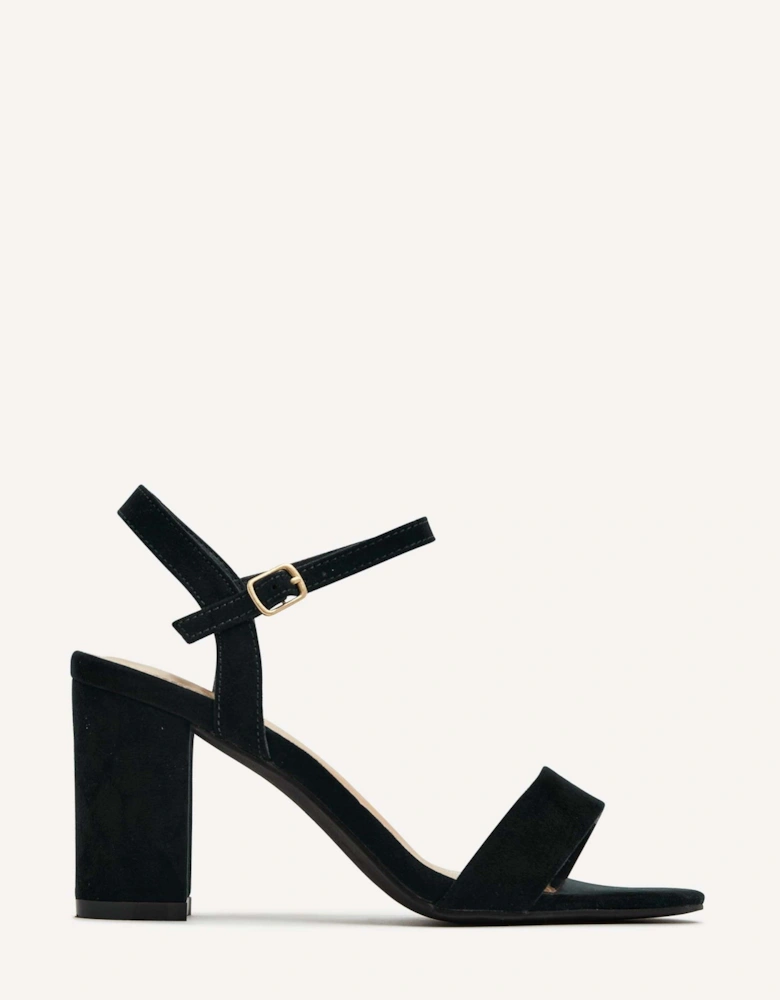 Skyline Black Faux Suede Open Back Barely There Block Heeled Sandal