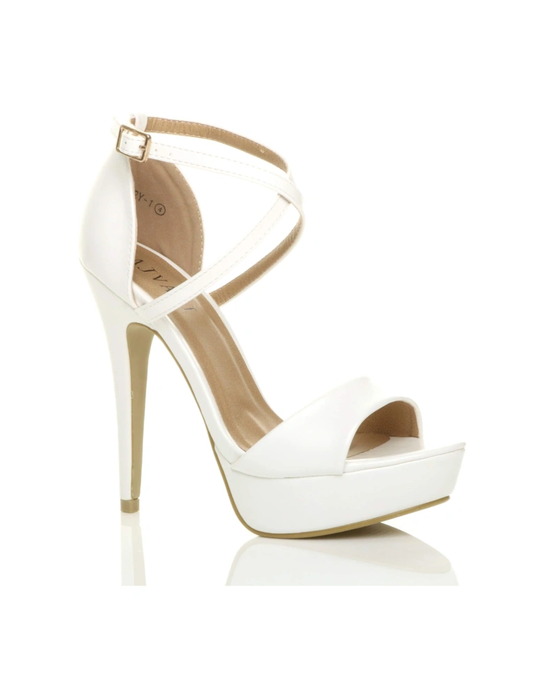 High  Heel Crossed Straps Platform Faux Leather 2 Part Heels