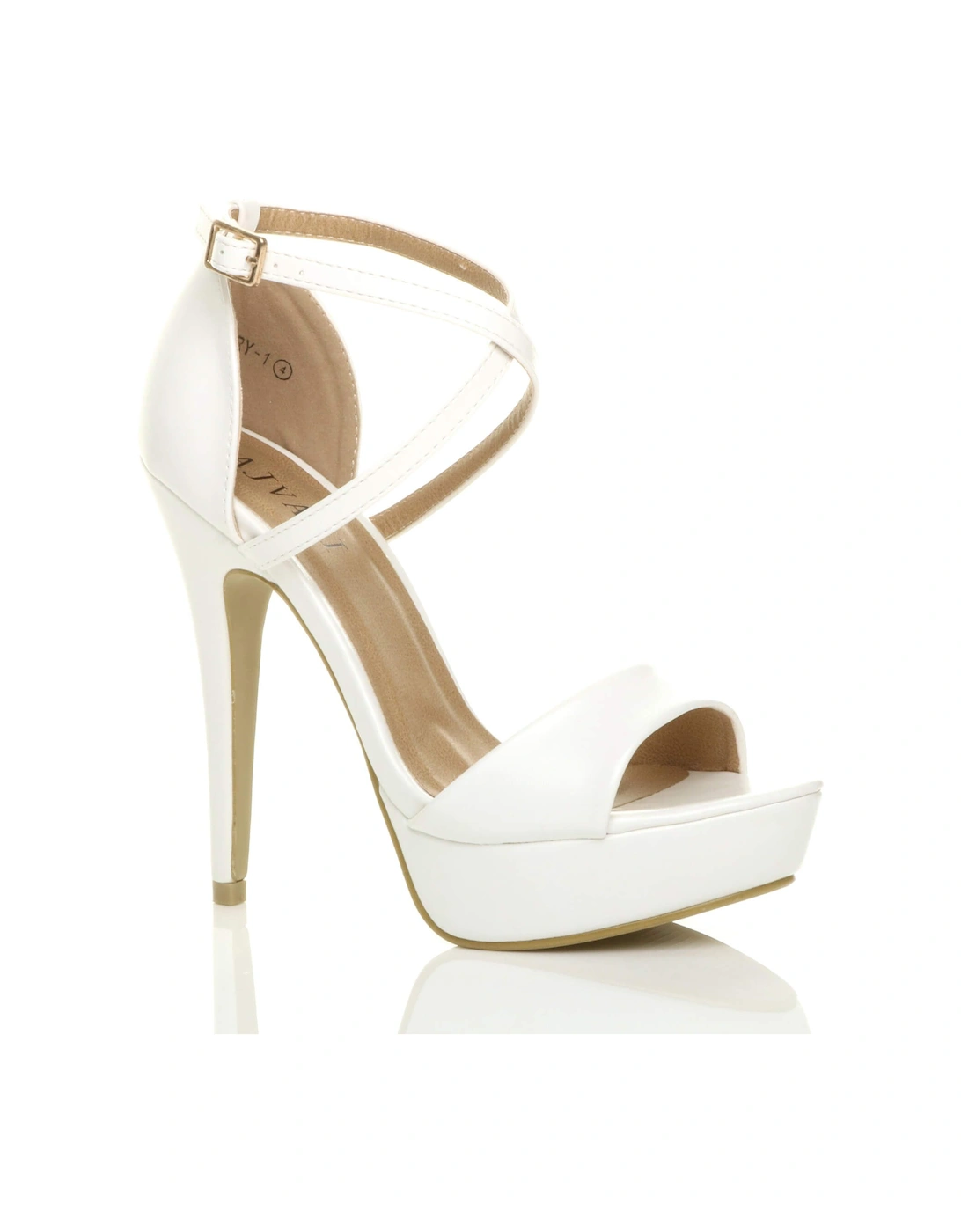 High  Heel Crossed Straps Platform Faux Leather 2 Part Heels, 2 of 1