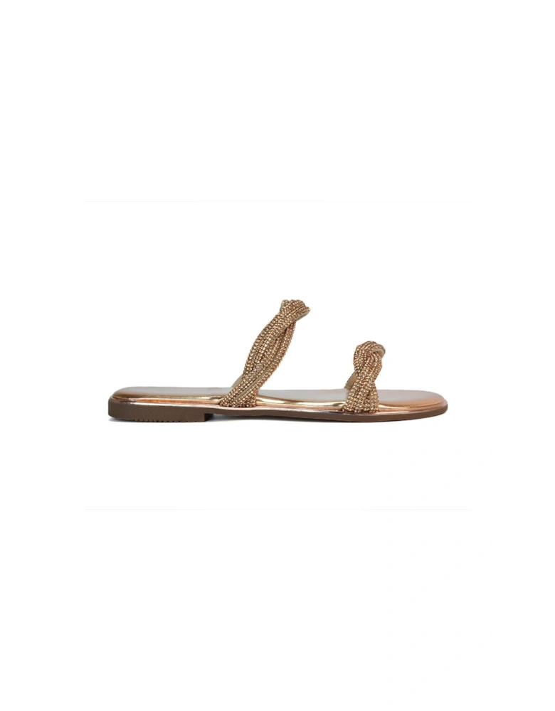 'Jade' Flat Embellished Diamante Slider Sandals