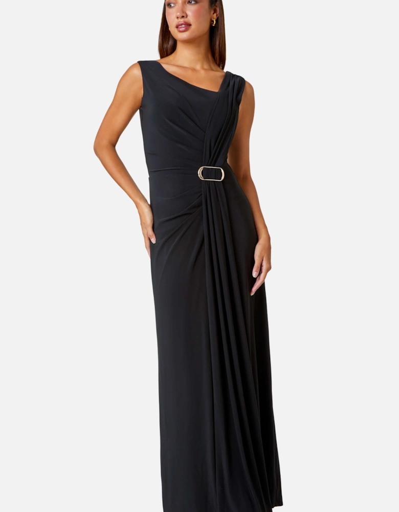 Draped Buckle Detail Maxi Dress