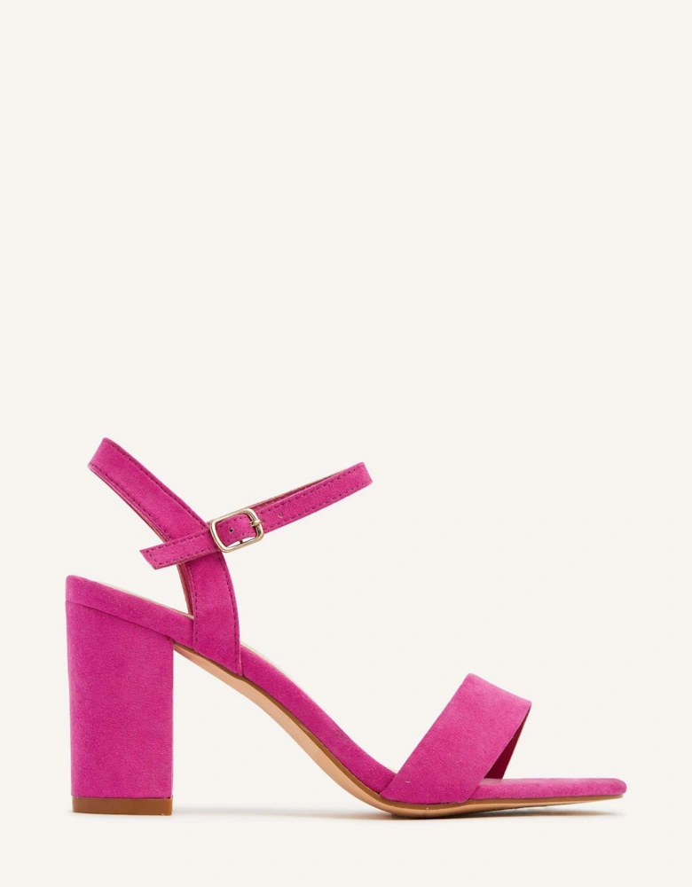 Skyline Pink Faux Suede Open Back Barely There Block Heeled Sandal