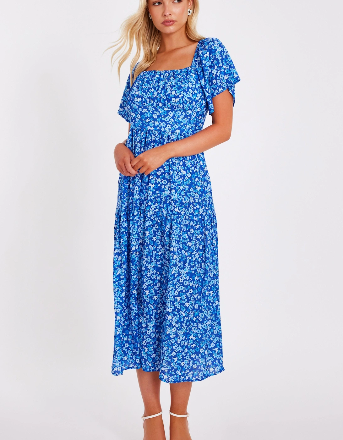Blue Floral Print Midi Dress, 2 of 1