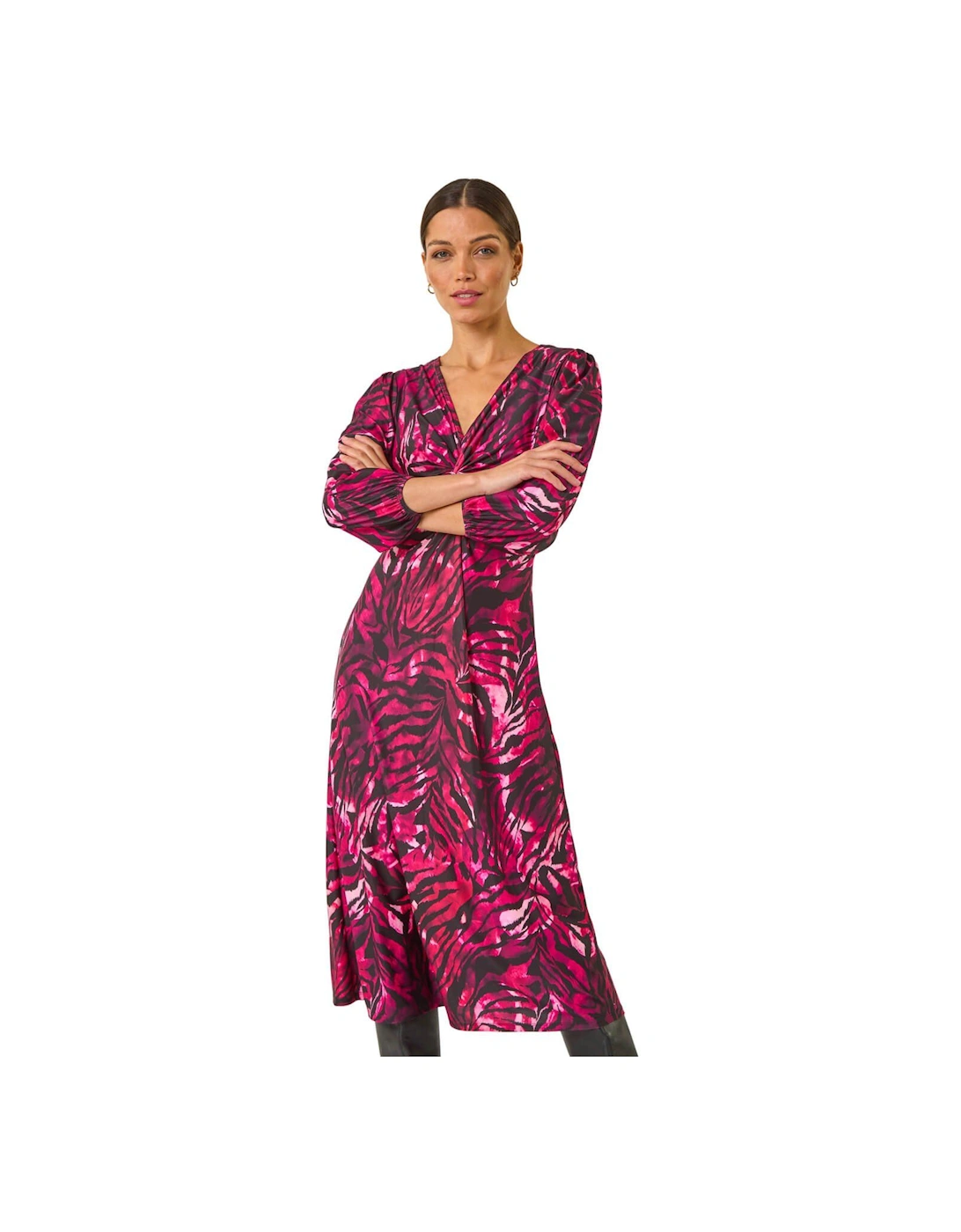 Zebra Print Twist Front Midi Dress, 2 of 1