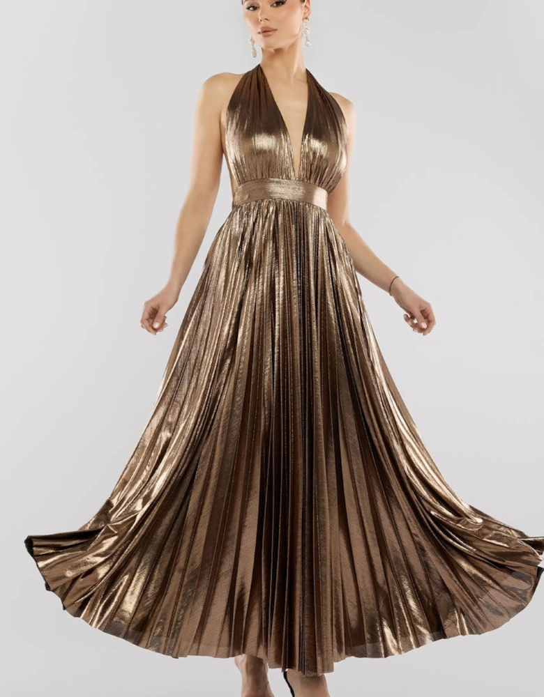 Sunrise Foil Halterneck A Line Maxi Dress